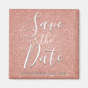 Save the Date Birthday Rose Gold Pink Glitter Magnet