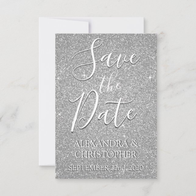 Save the Date Birthday Silver Glitter (Front)