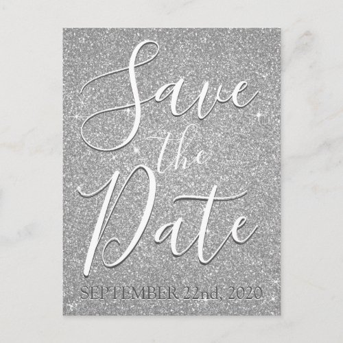 Save the Date Birthday Silver Glitter Announcement Postcard