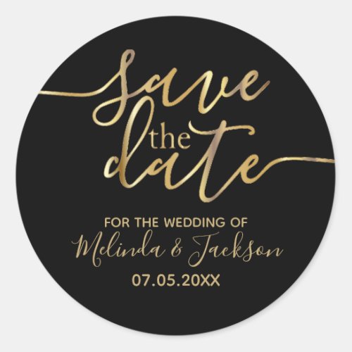 Save the Date _Black and Gold Classic Round Sticker