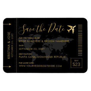 Save the Date Black and Gold Destination Wedding Magnet