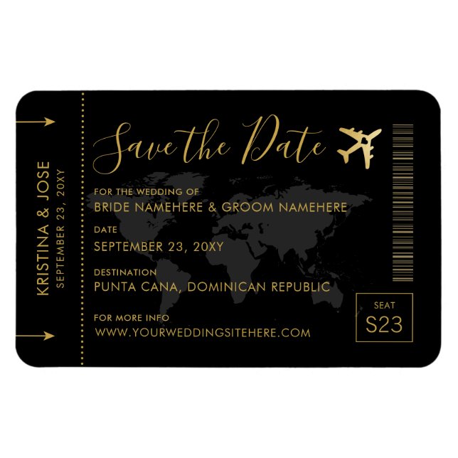 Save the Date Black and Gold Destination Wedding Magnet (Horizontal)