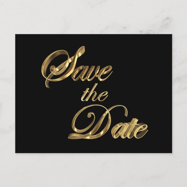 Save The Date Black and Gold Elegant Typography Announcement Postcard (Front)