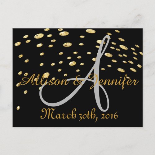 Save the date Black and Gold Glitter Faux Foil Ann Announcement Postcard