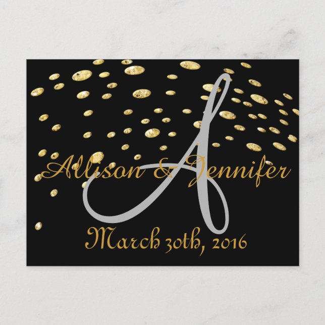 Save the date Black and Gold Glitter Faux Foil Ann Announcement Postcard (Front)