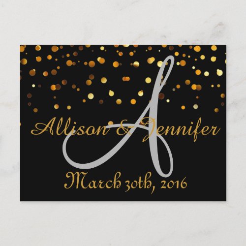 Save the date Black and Gold Glitter Faux Foil Announcement Postcard