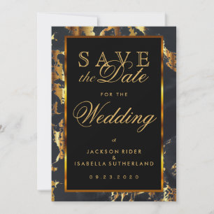 Save the Date Black and Gold Marble