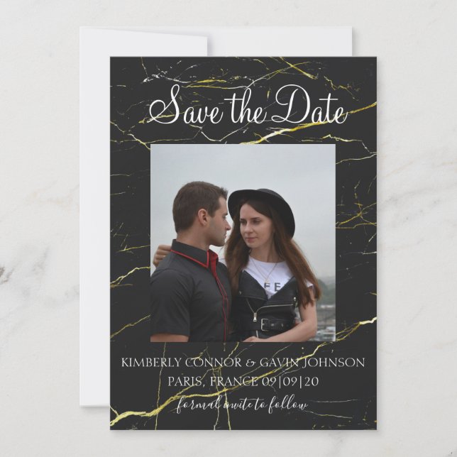 Save The Date |Black and Gold Marble (Front)