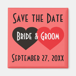 Save the date black and red hearts magnet