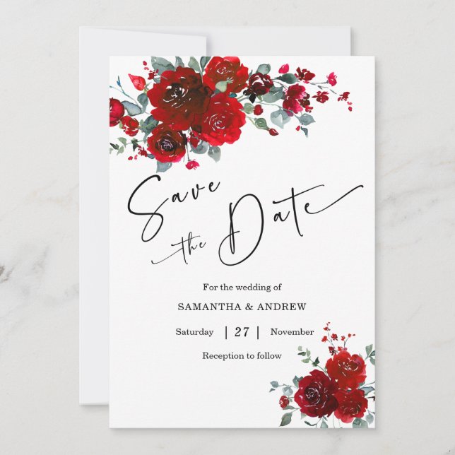 Save the Date Black and Red Invitation (Front)
