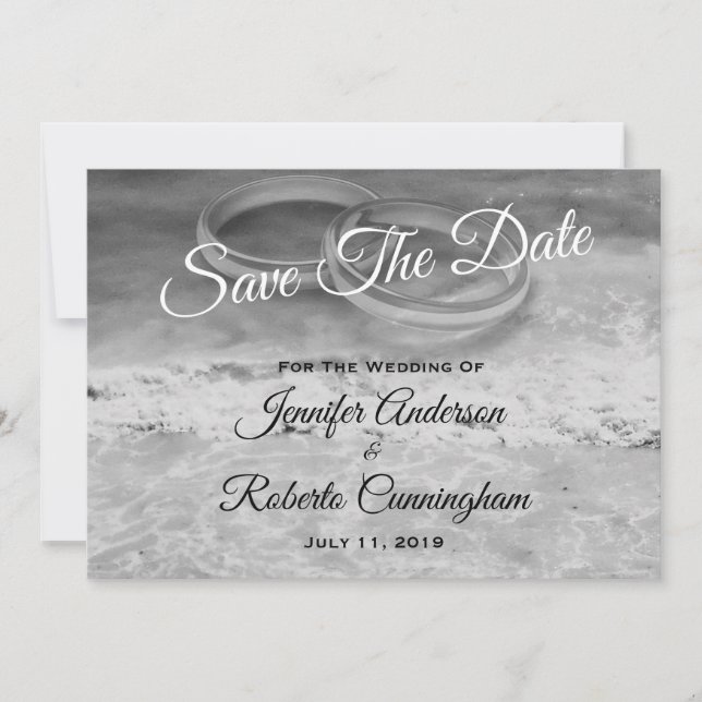 Save The Date Black and White Beach Postcard (Front)