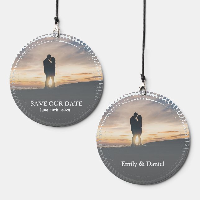 save the date black and white elegant unique wind chime  (Front & Back)