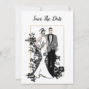 Save The Date Black and White Fashion Illustration