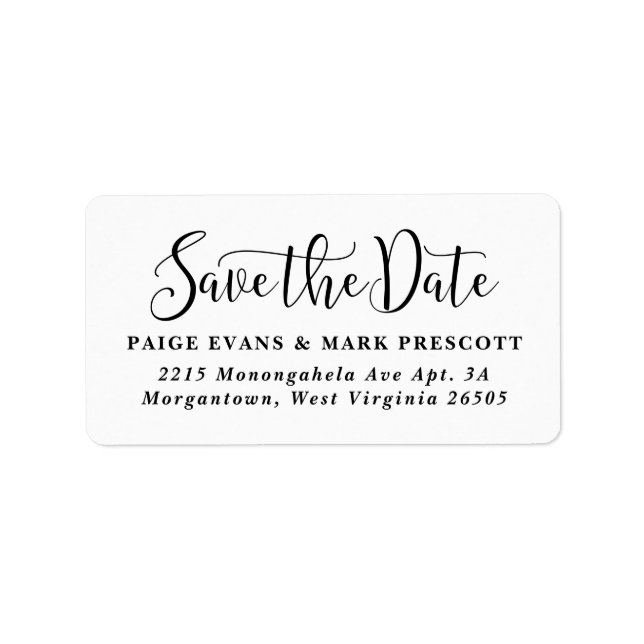 Save the date black and white return address label (Front)