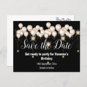 Save the Date Black Balloons Sparkle All Occassion Announcement Postcard (Front/Back)