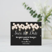 Save the Date Black Balloons Sparkle All Occassion Announcement Postcard (Standing Front)