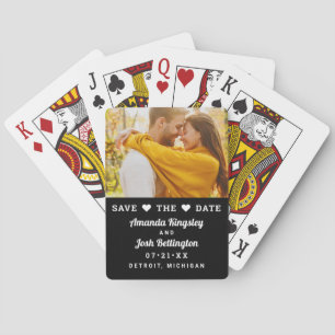 Save the Date Black Custom Wedding Photo Poker Cards