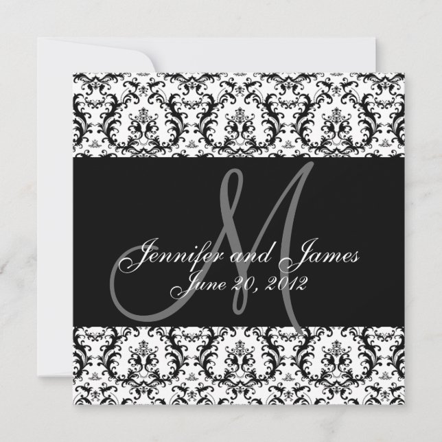 Save The Date Black Damask Monogram (Front)