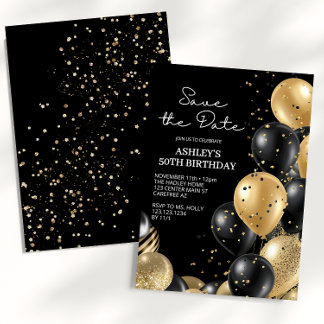 Save the Date Black Elegant Script Birthday Invitation