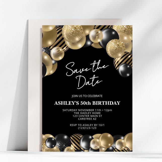 Save the Date Black Gold 50th Birthday Invitation (Creator Uploaded)