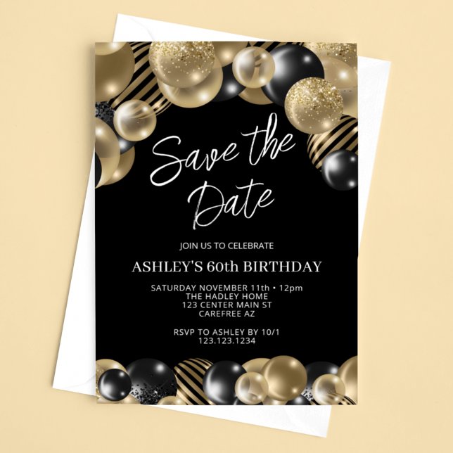Save the Date Black Gold 60th Birthday Invitation (Creator Uploaded)