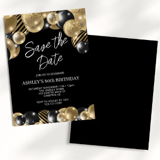 Save the Date Black Gold 80th Birthday Invitation