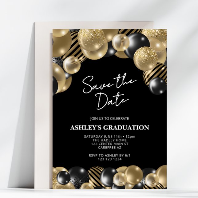 Save the Date Black Gold Graduation Invitation (Creator Uploaded)