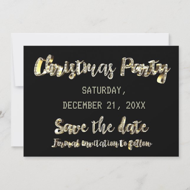 Save The Date Black Gold Script Christmas Party (Front)