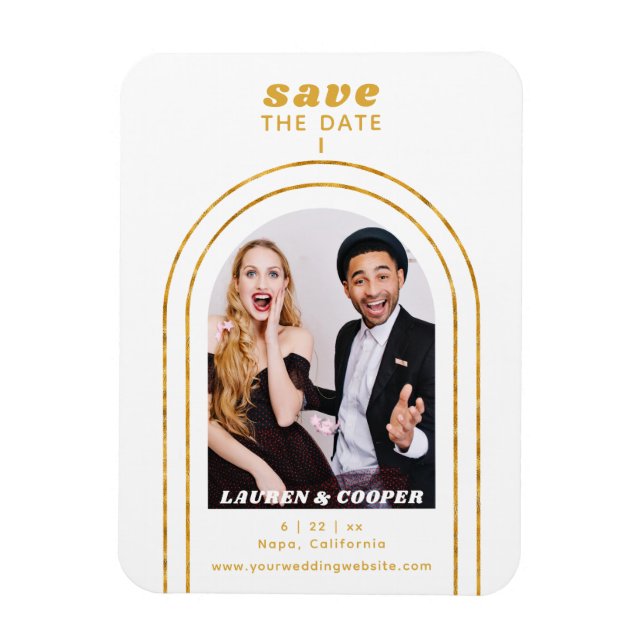 Save The Date Black Gold Stylish Art Deco Wedding Magnet (Vertical)