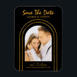 Save The Date Black Gold Stylish Art Deco Wedding Magnet<br><div class="desc">Save The Date Black Gold Stylish Script Art Deco Wedding Magnets features your favorite photo inside a golden arch on a black background. Personalize with your text by editing the text in the text boxes provided. Designed for you by ©Evco Studio www.zazzle.com/store/evcostudio</div>