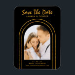 Save The Date Black Gold Stylish Art Deco Wedding Magnet<br><div class="desc">Save The Date Black Gold Stylish Script Art Deco Wedding Magnets features your favorite photo inside a golden arch on a black background. Personalize with your text by editing the text in the text boxes provided. Designed for you by ©Evco Studio www.zazzle.com/store/evcostudio</div>