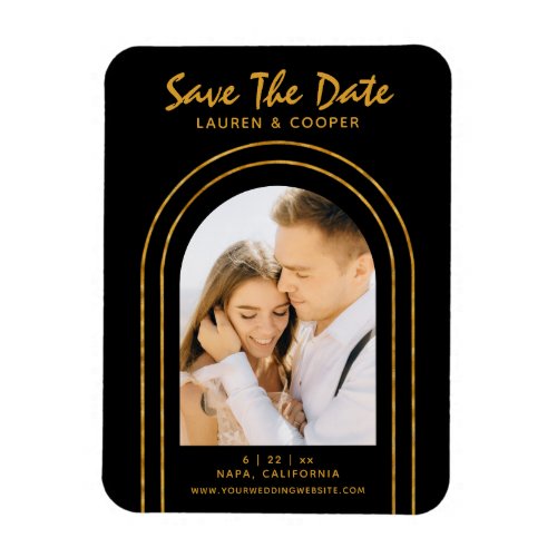 Save The Date Black Gold Stylish Art Deco Wedding Magnet