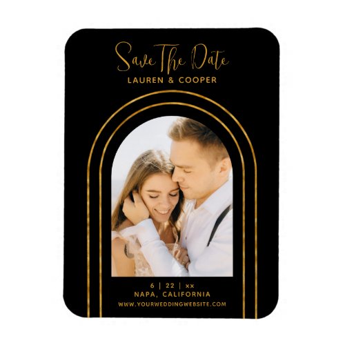 Save The Date Black Gold Stylish Art Deco Wedding Magnet