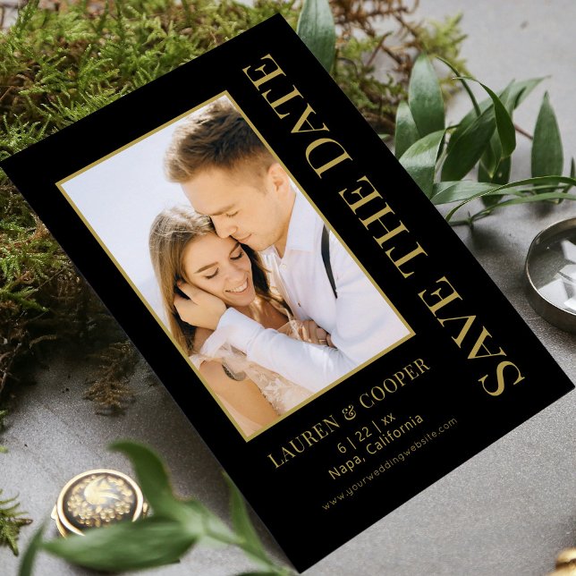 Save The Date Black Gold Stylish Modern Wedding (Creator Uploaded)