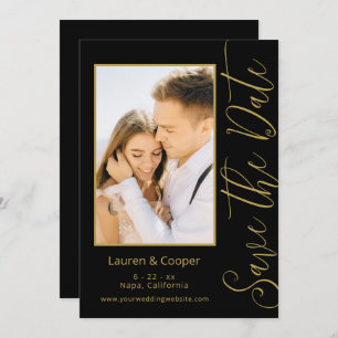 Save The Date Black Gold Stylish Modern Wedding