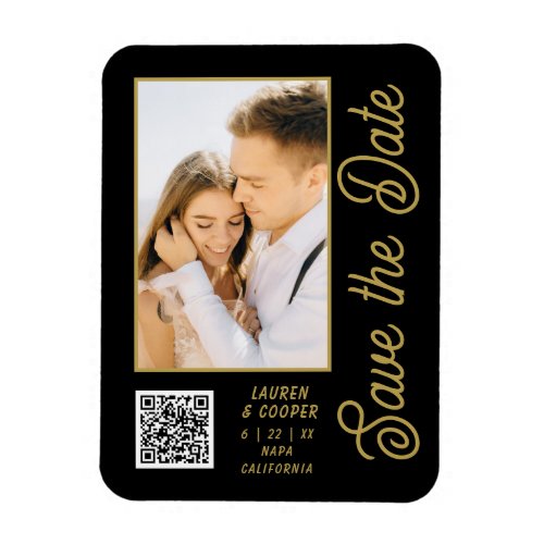 Save The Date Black Gold Stylish Modern Wedding Magnet