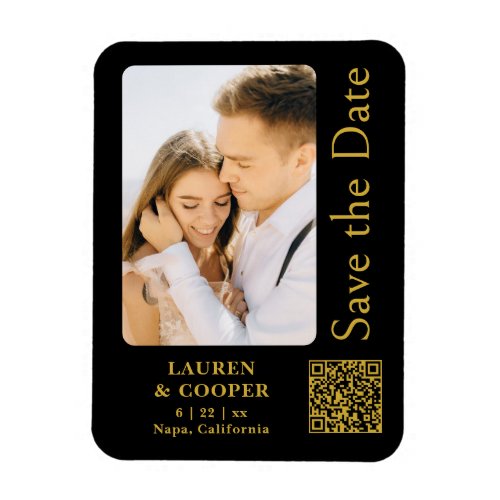 Save The Date Black Gold Stylish Modern Wedding Magnet