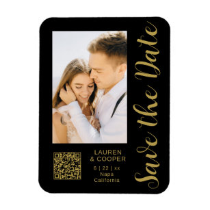Save The Date Black Gold Stylish Modern Wedding Magnet