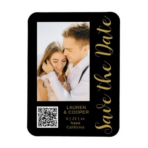 Save The Date Black Gold Stylish Modern Wedding Magnet