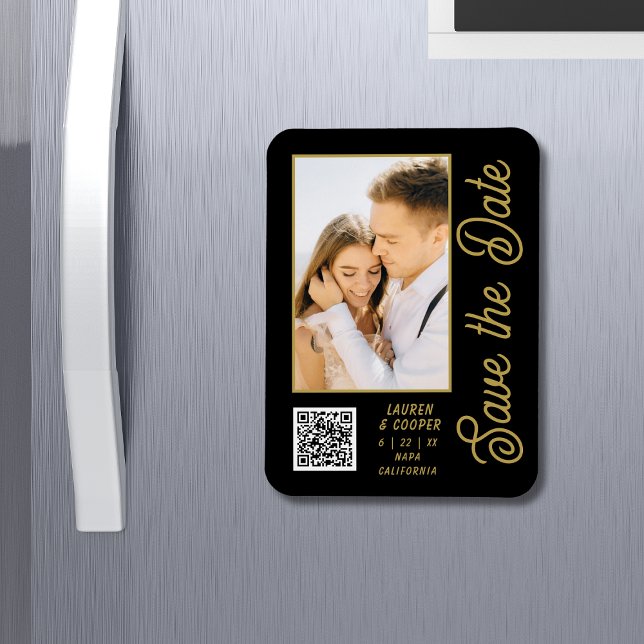 Save The Date Black Gold Stylish Modern Wedding Magnet (Creator Uploaded)