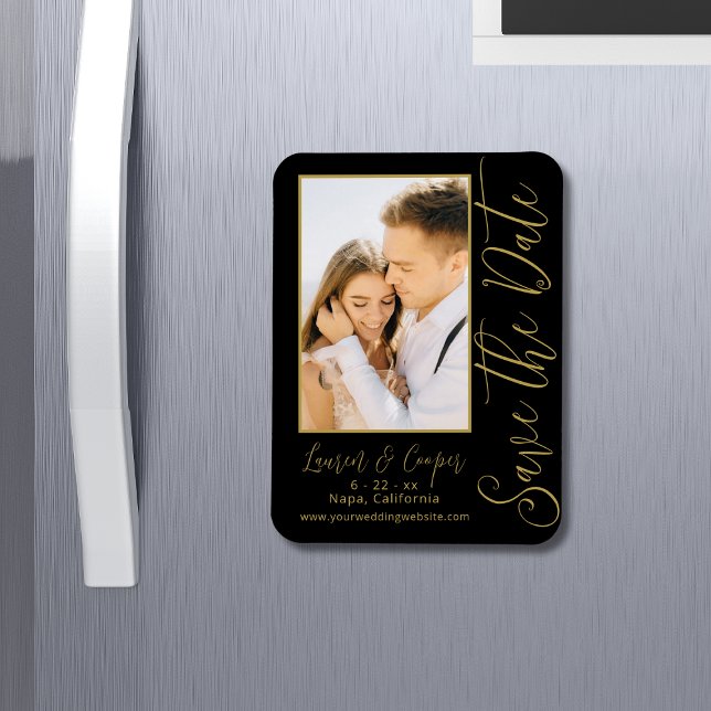 Save The Date Black Gold Stylish Modern Wedding Magnet (Creator Uploaded)