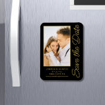 Save The Date Black Gold Stylish Modern Wedding Magnet<br><div class="desc">Save The Date Black Gold Stylish Script Modern Wedding Cards features a black background with your custom photo. Personalize with your text by editing the text in the text boxes provided. Designed for you by ©Evco Studio www.zazzle.com/store/evcostudio</div>