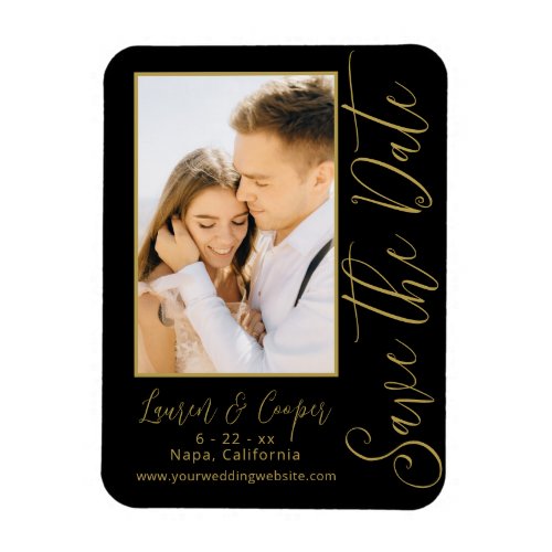 Save The Date Black Gold Stylish Modern Wedding Magnet