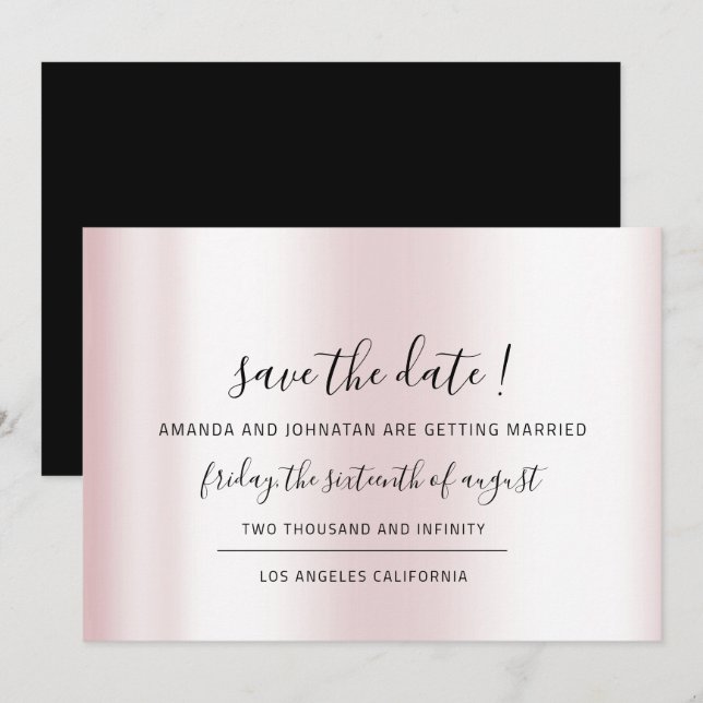 Save The Date Black Minimalism Pink Pastel (Front/Back)