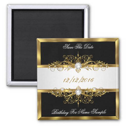 Save The Date Black Pearls White Gold Birthday Magnet