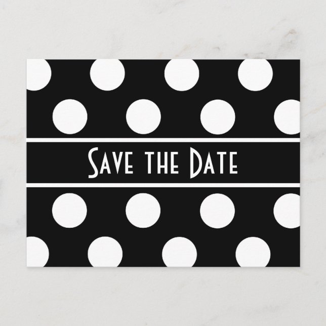 Save the Date Black Polka Dot Photo Postcard (Front)