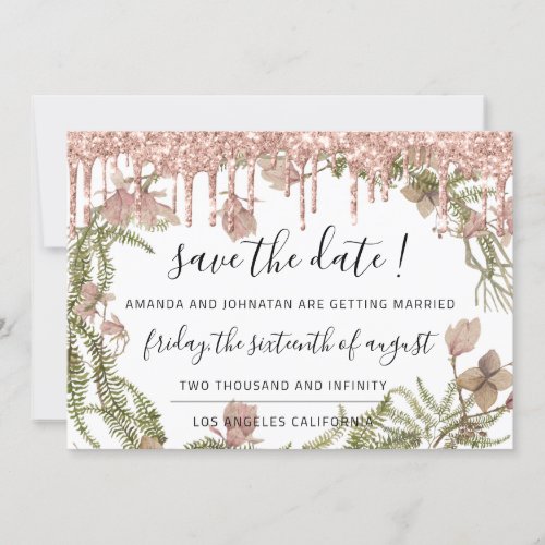 Save The Date Black Rose Floral Woodland Drips