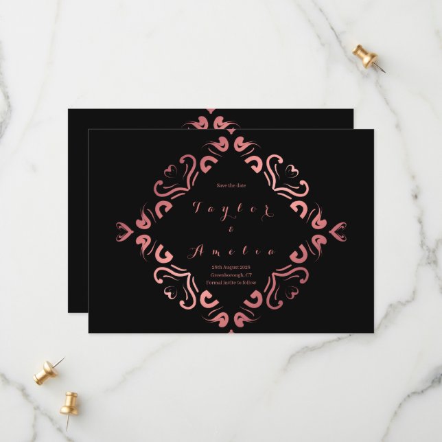 Save the Date Black Rose Gold (Front/Back In Situ)