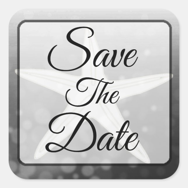 Save the Date Black Starfish Wedding Sticker (Front)