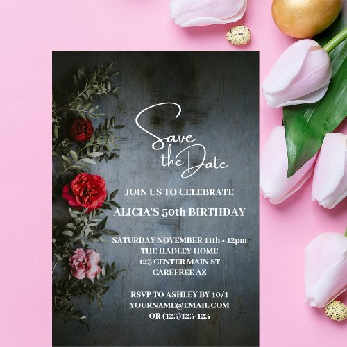 Save the Date Black White 50th Birthday Invitation